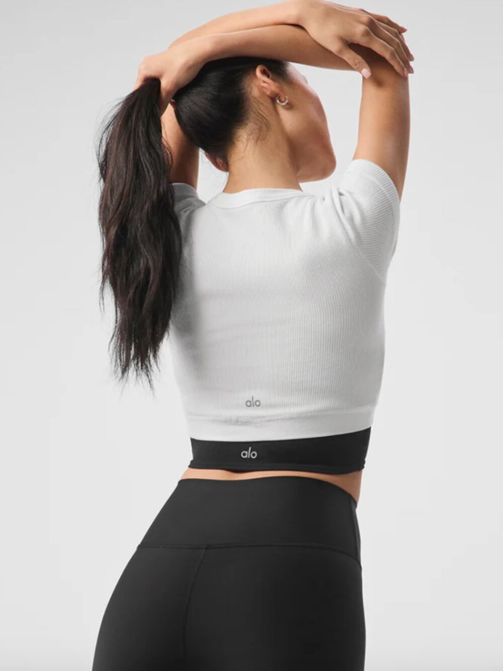 Alo Yoga White Ribbed Cropped Tee Top Size M